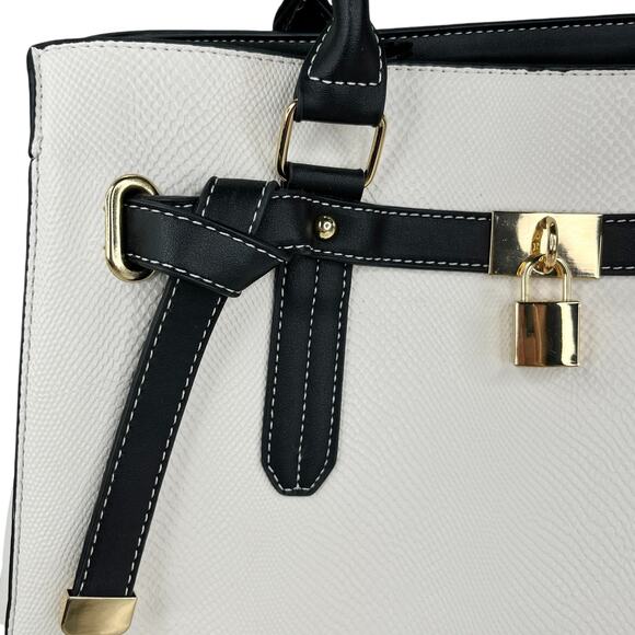 Adrienne Vittadini Madison Avenue Collection Satchel Lock White Black - Picture 15 of 16